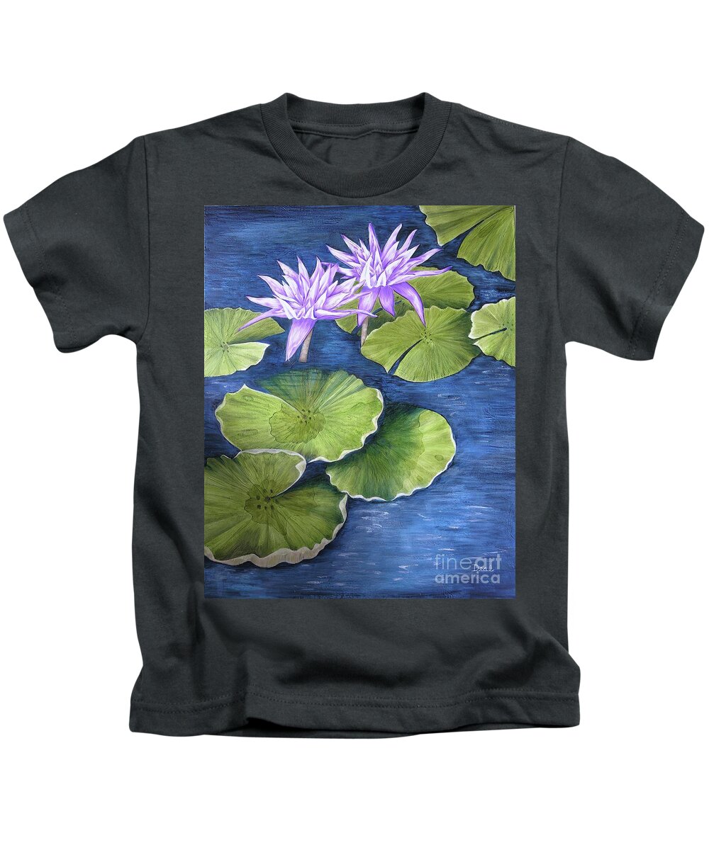 Water Lilies Kids T-Shirt featuring the painting Water Lilies by Mary Deal