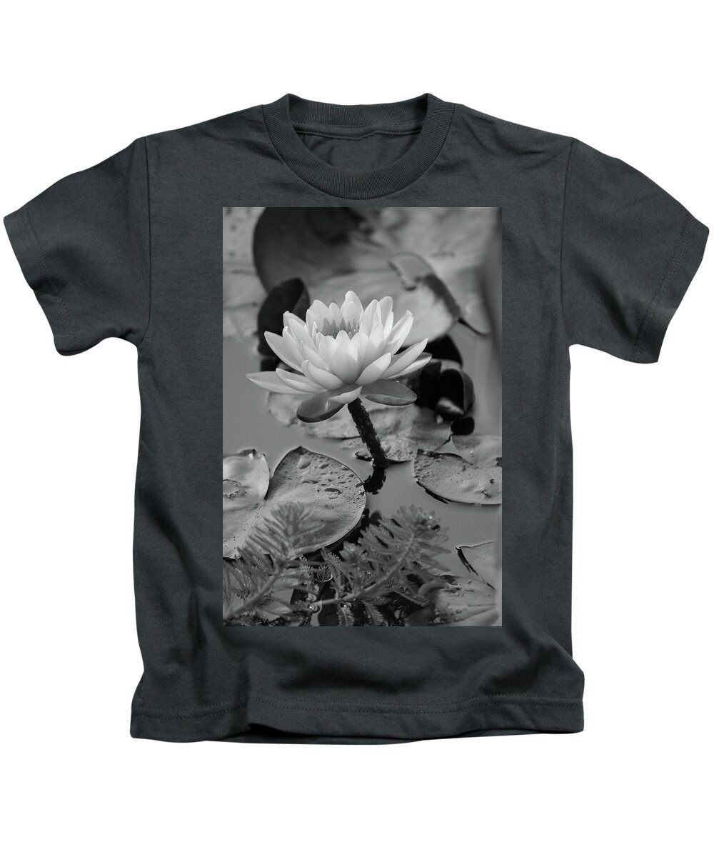 Lily Kids T-Shirt featuring the photograph Water Lily7143 BW by Carolyn Stagger Cokley
