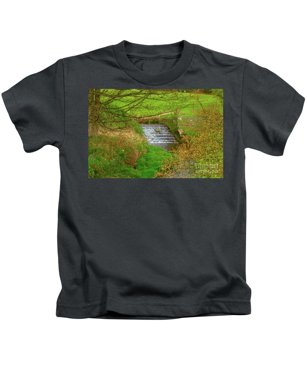 Digital Art Kids T-Shirt featuring the photograph Waterfall at Chadderton Hall Park by Pics By Tony