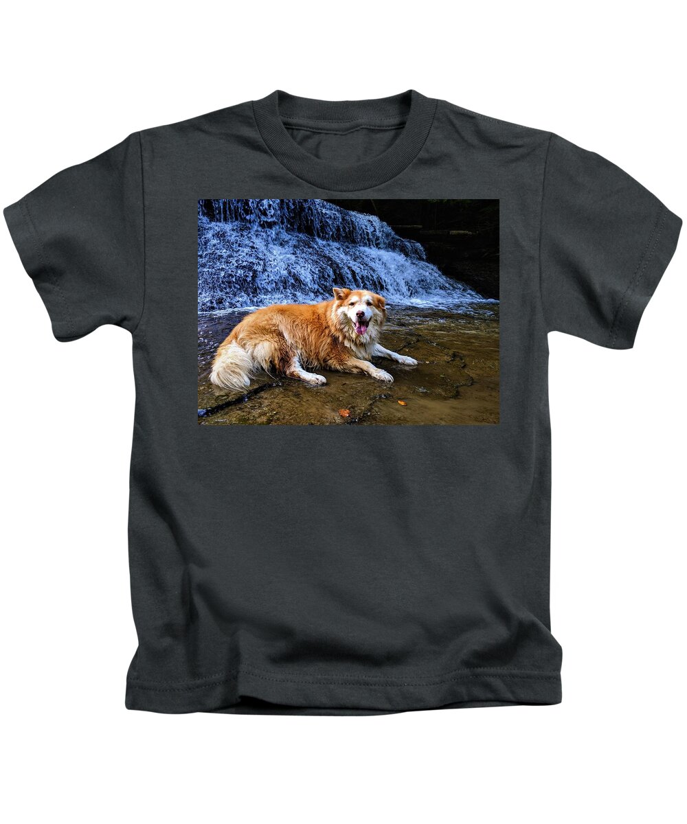  Kids T-Shirt featuring the photograph Waterfall Doggy by Brad Nellis