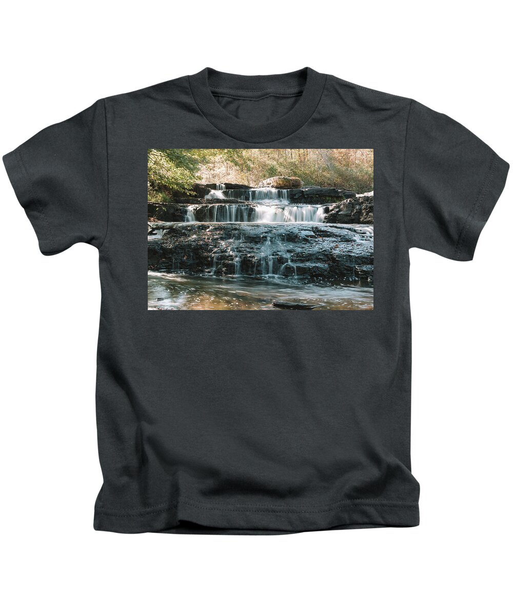Waterfall Kids T-Shirt featuring the photograph Waterfall in the Forest Shohola PA by Amelia Pearn