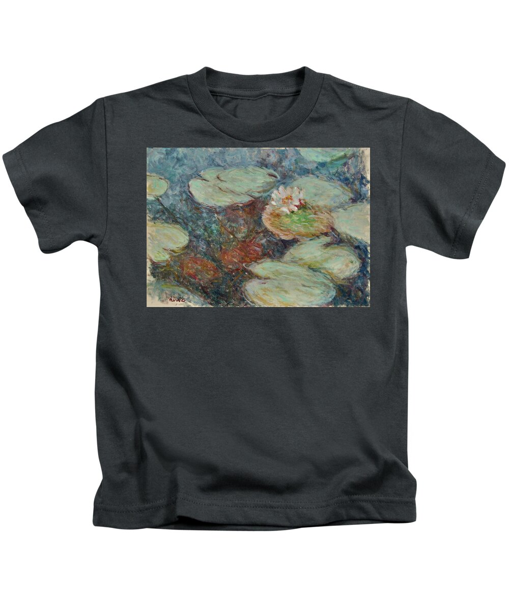 Nymphaea Kids T-Shirt featuring the painting Waterlelie Nymphaea Nr.7 by Pierre Dijk