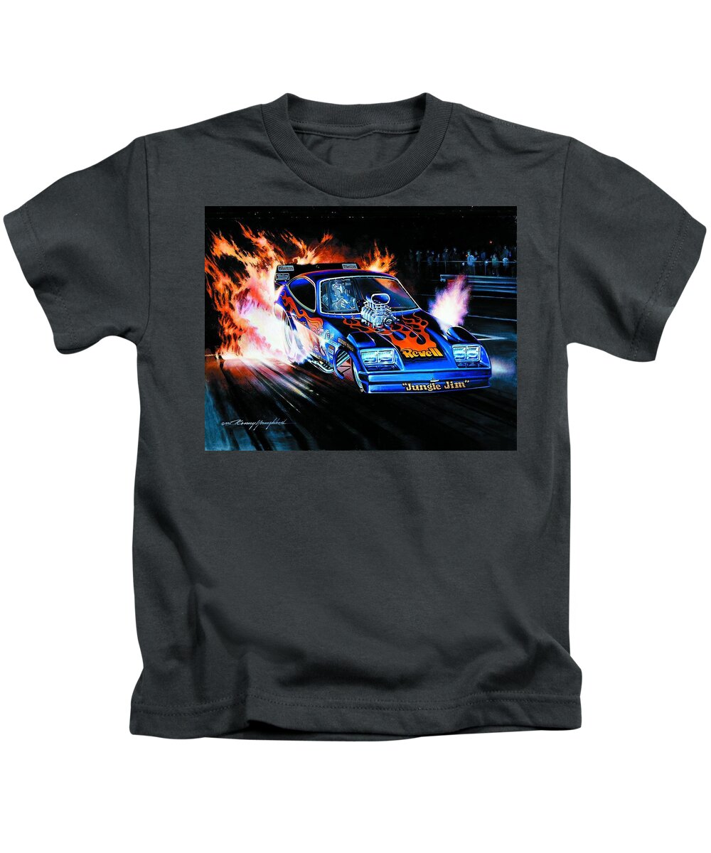 Jungle Jim Nhra Funny Car Kids T-Shirt featuring the painting Welcome to the Jungle by Kenny Youngblood