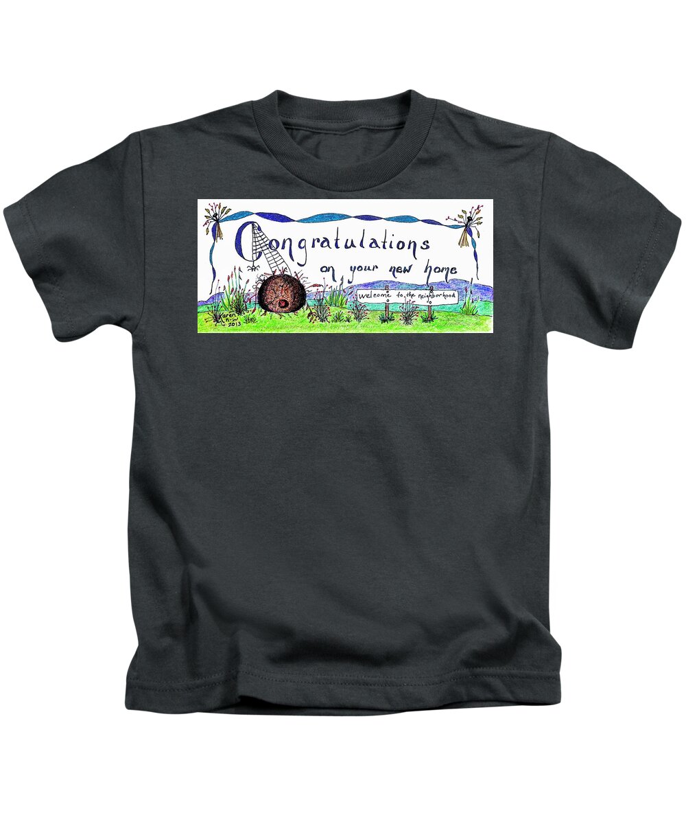 Congratulations Kids T-Shirt featuring the drawing Welcome To The Neighborhood by Karen Nice-Webb