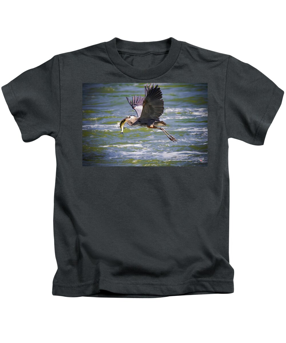 Greatblueheron Kids T-Shirt featuring the photograph What a Catch by Pam Rendall