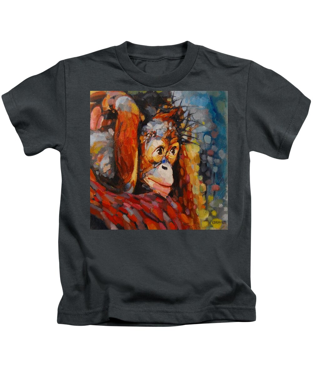 Primate Kids T-Shirt featuring the painting What I Saw At The Zoo by Jean Cormier