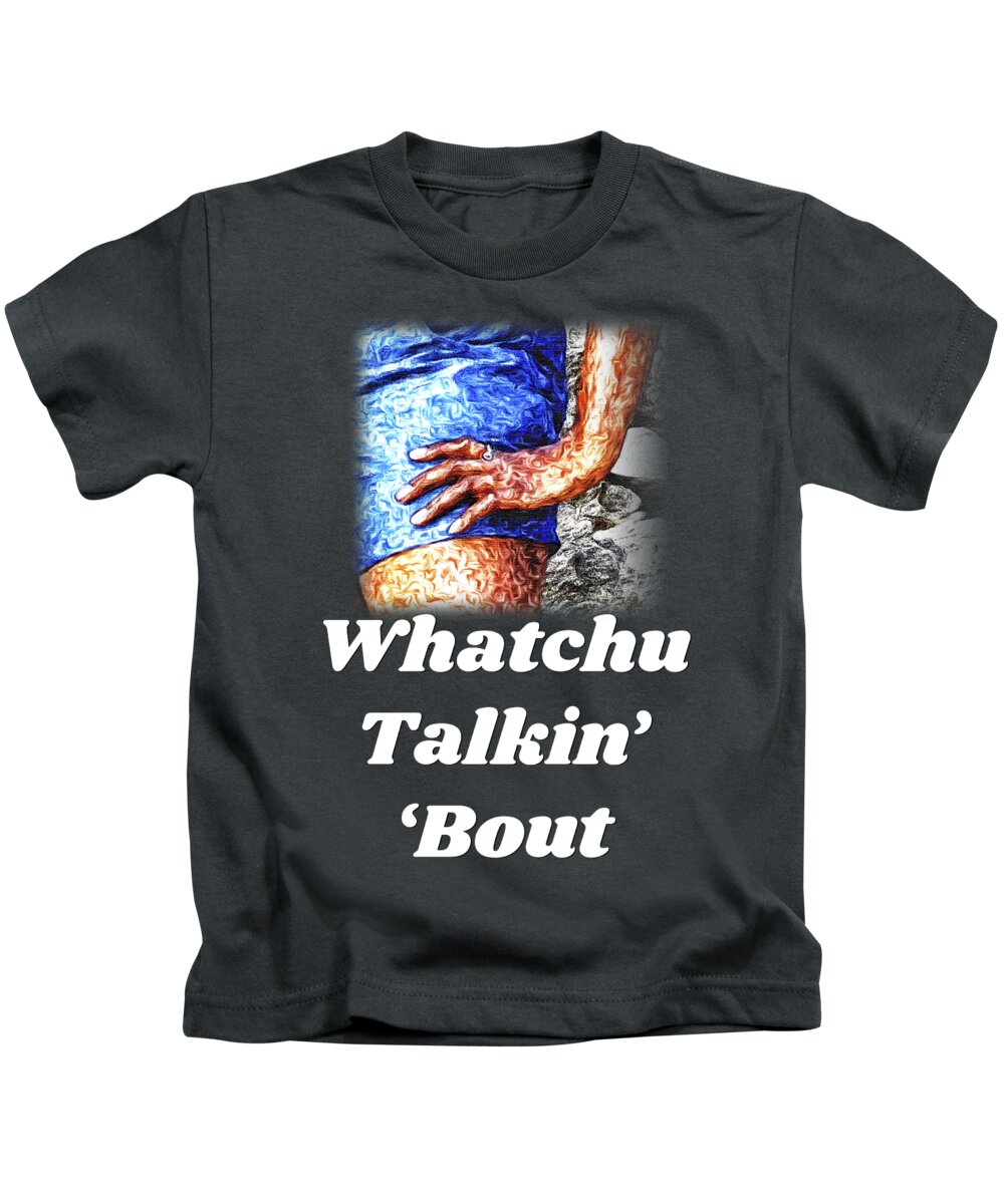 Hand; Hip; Sassy; Funny; Watercolor; Blue; Brown Kids T-Shirt featuring the digital art Whatchu Talkin' 'Bout by Tanya Owens