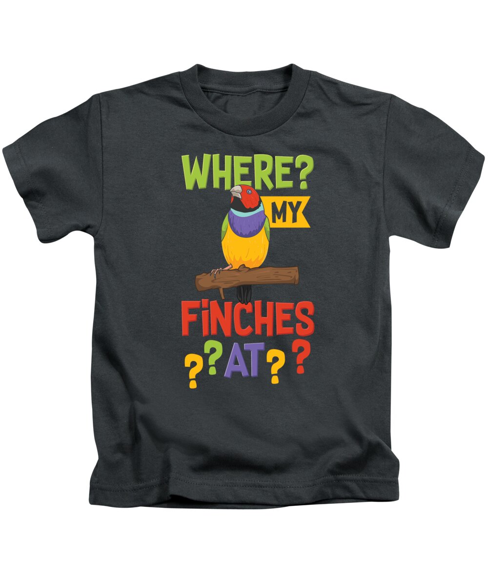 Bird Kids T-Shirt featuring the digital art Where My Finches At? by Sandra Frers