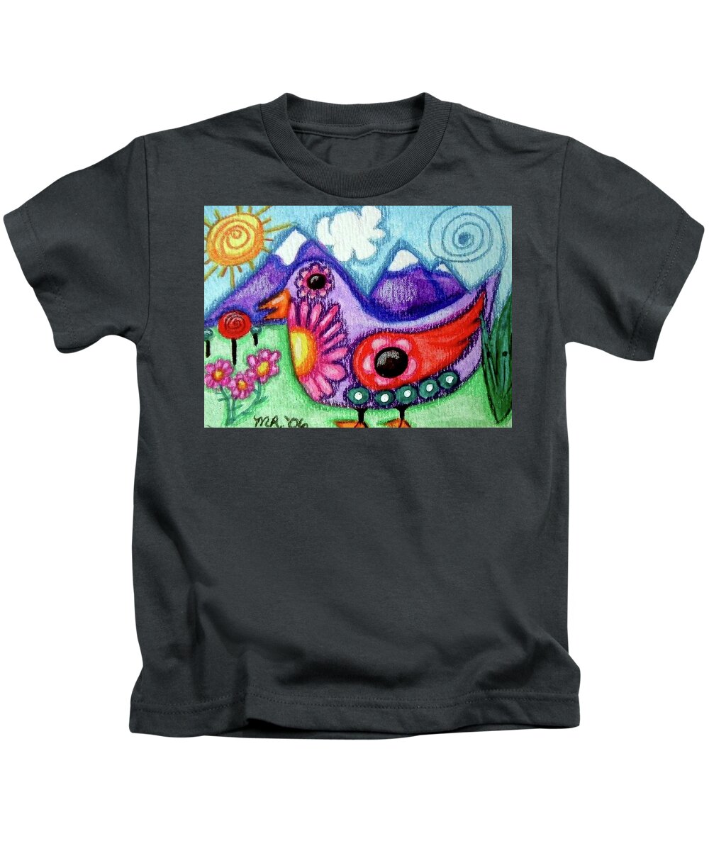 Whimsical Kids T-Shirt featuring the painting Whimsical Bird by Monica Resinger