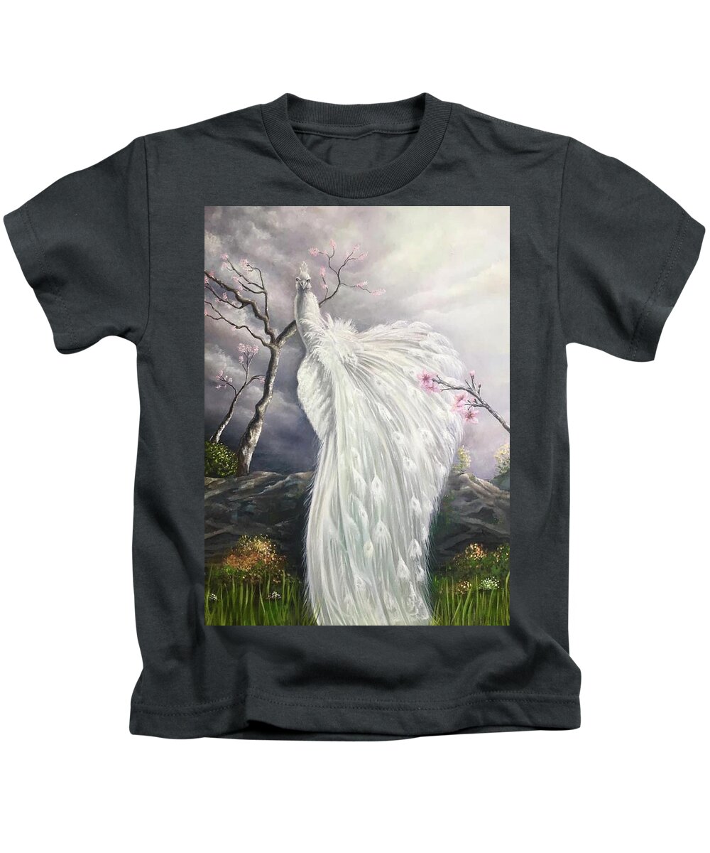 Peacock Kids T-Shirt featuring the painting Whisper in the Wilderness by Susan L Sistrunk