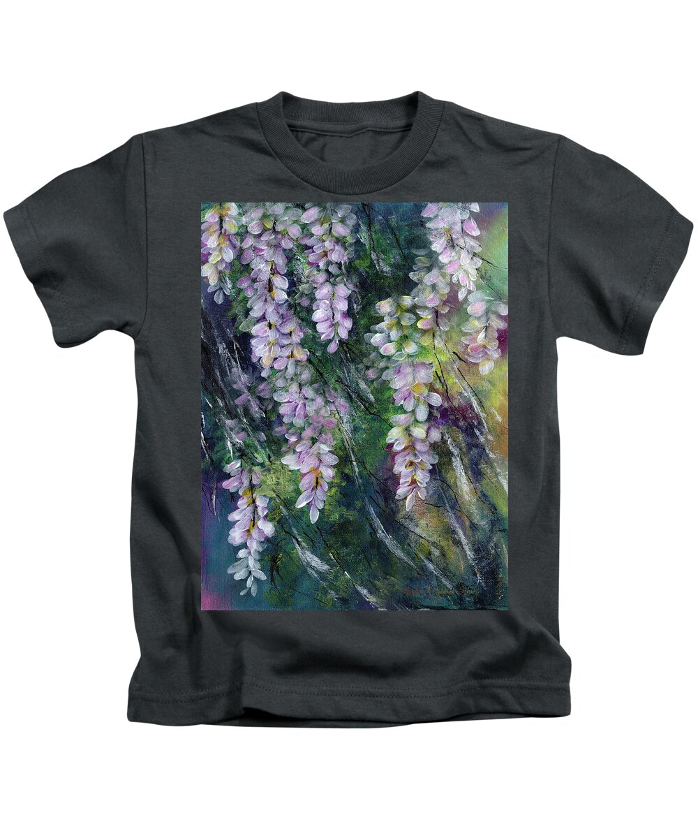 Wisteria Kids T-Shirt featuring the painting Whispers in the Wind by Charlene Fuhrman-Schulz