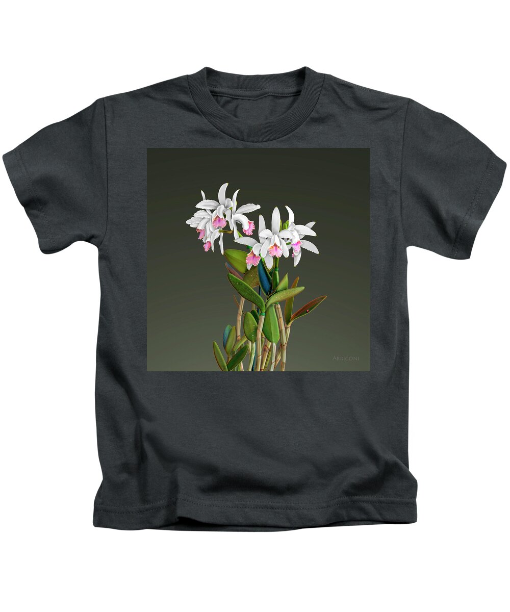 White Cattleya Orchids Kids T-Shirt featuring the painting White Cattleya Orchids by David Arrigoni