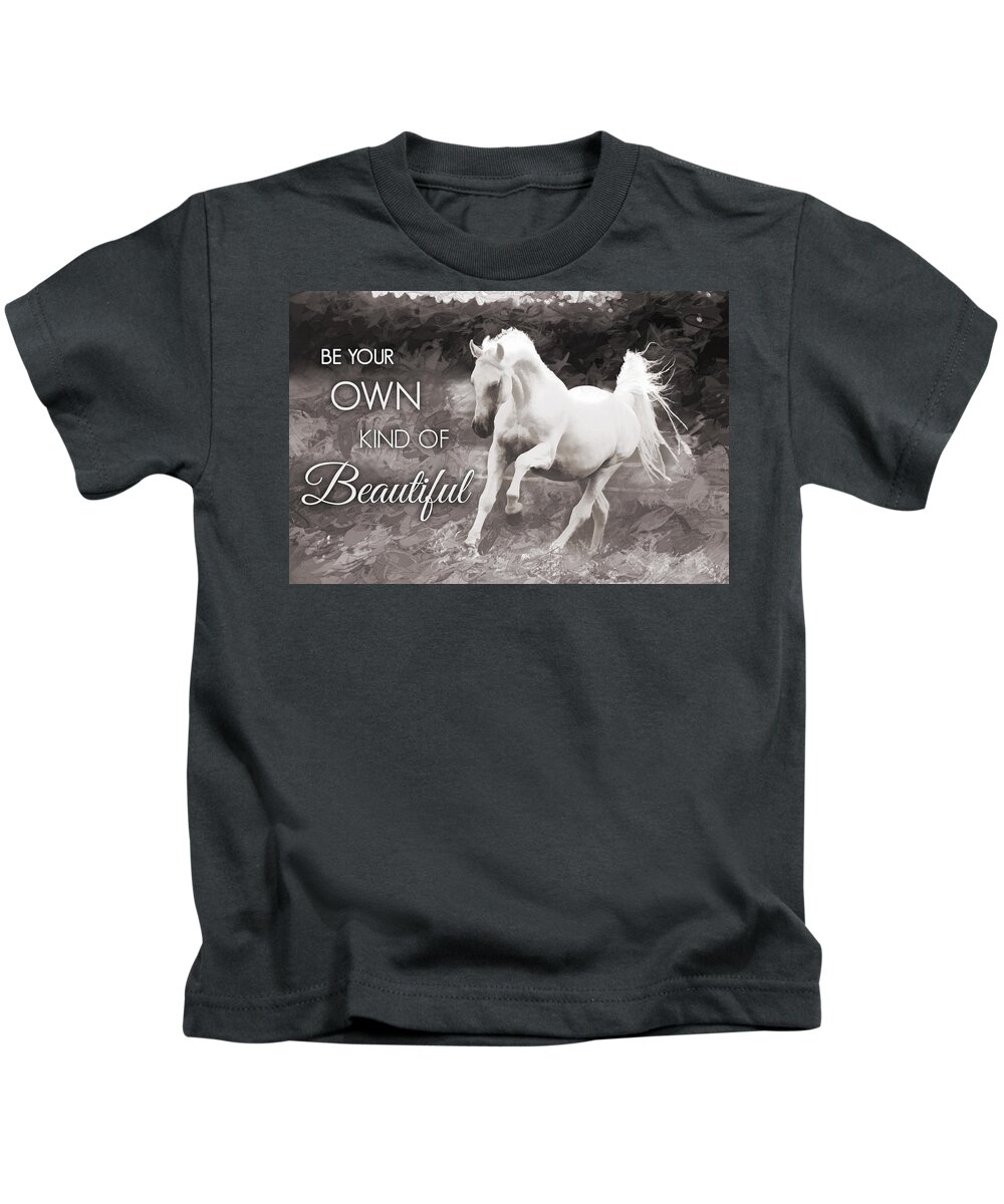 White Horse Kids T-Shirt featuring the digital art White Horse Beautiful by Steve Ladner