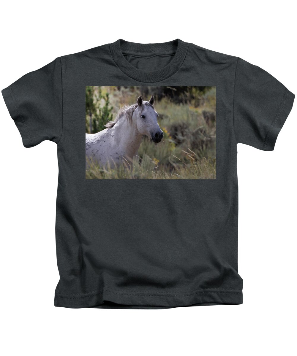 Horse Kids T-Shirt featuring the photograph White Mare by Laura Terriere