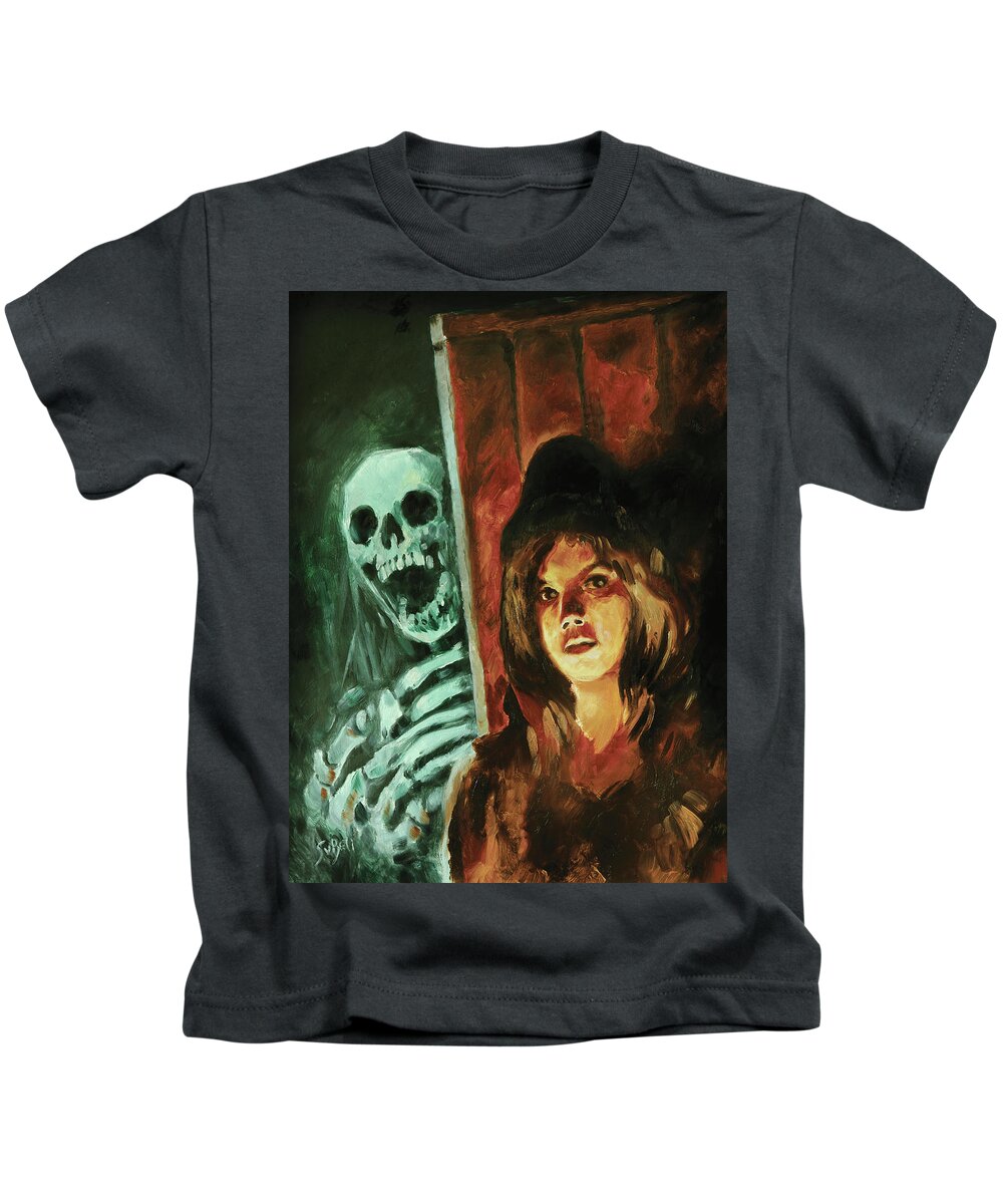 Horror Kids T-Shirt featuring the painting Who goes there by Sv Bell
