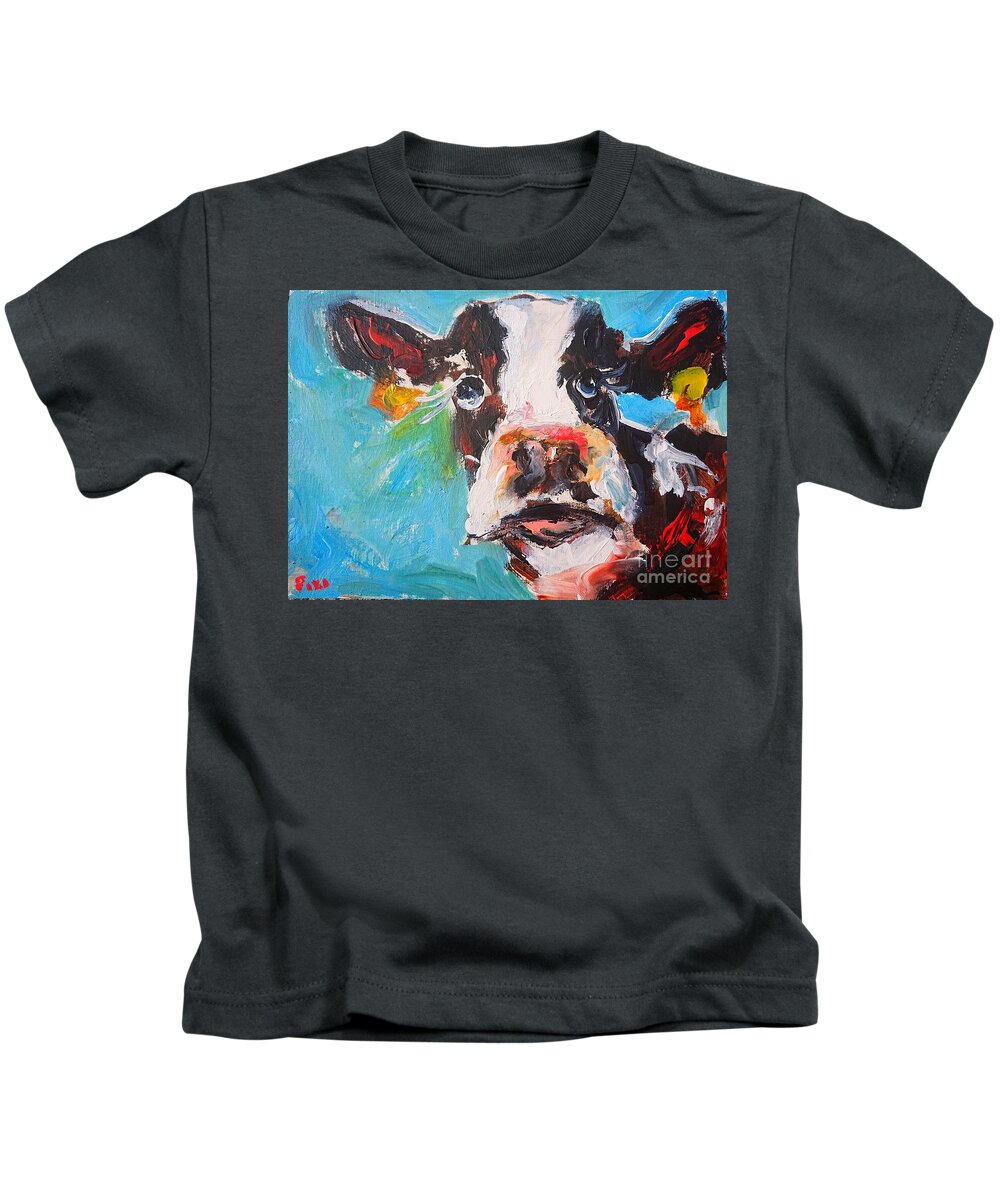 Wild Cow Painting Kids T-Shirt featuring the painting Wild cow painting by Mary Cahalan Lee - aka PIXI