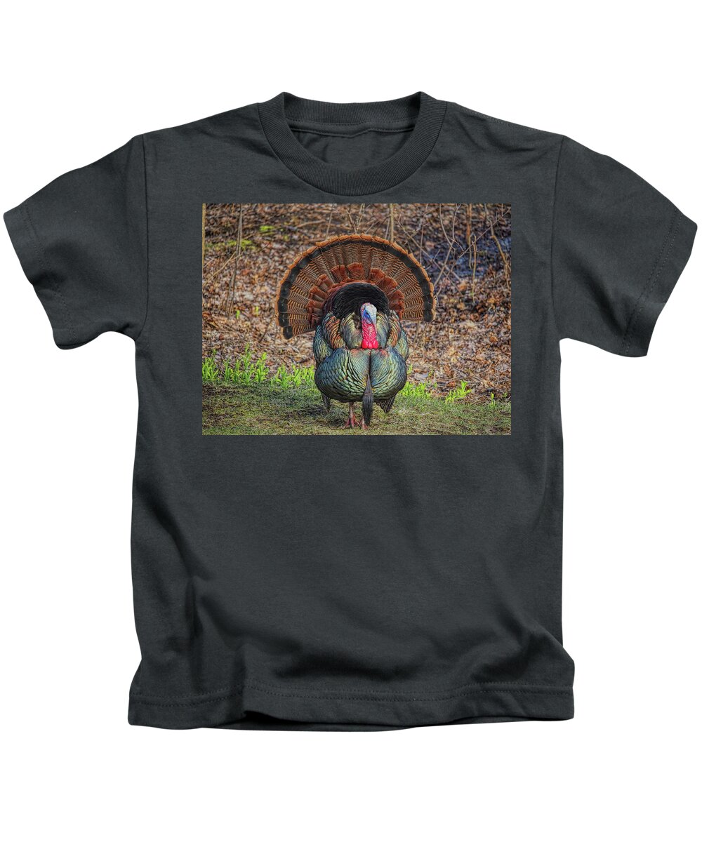 Wild Turkey Kids T-Shirt featuring the photograph Wild Turkey Strutting Head On by Dale Kauzlaric