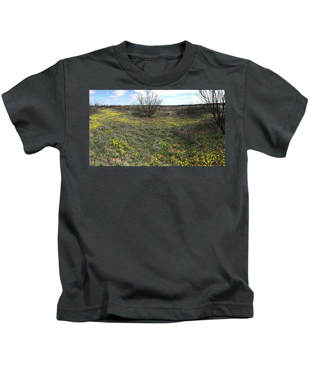 Richard E. Porter Kids T-Shirt featuring the photograph Wildflowers, Highway 256, Texas Panhandle by Richard Porter