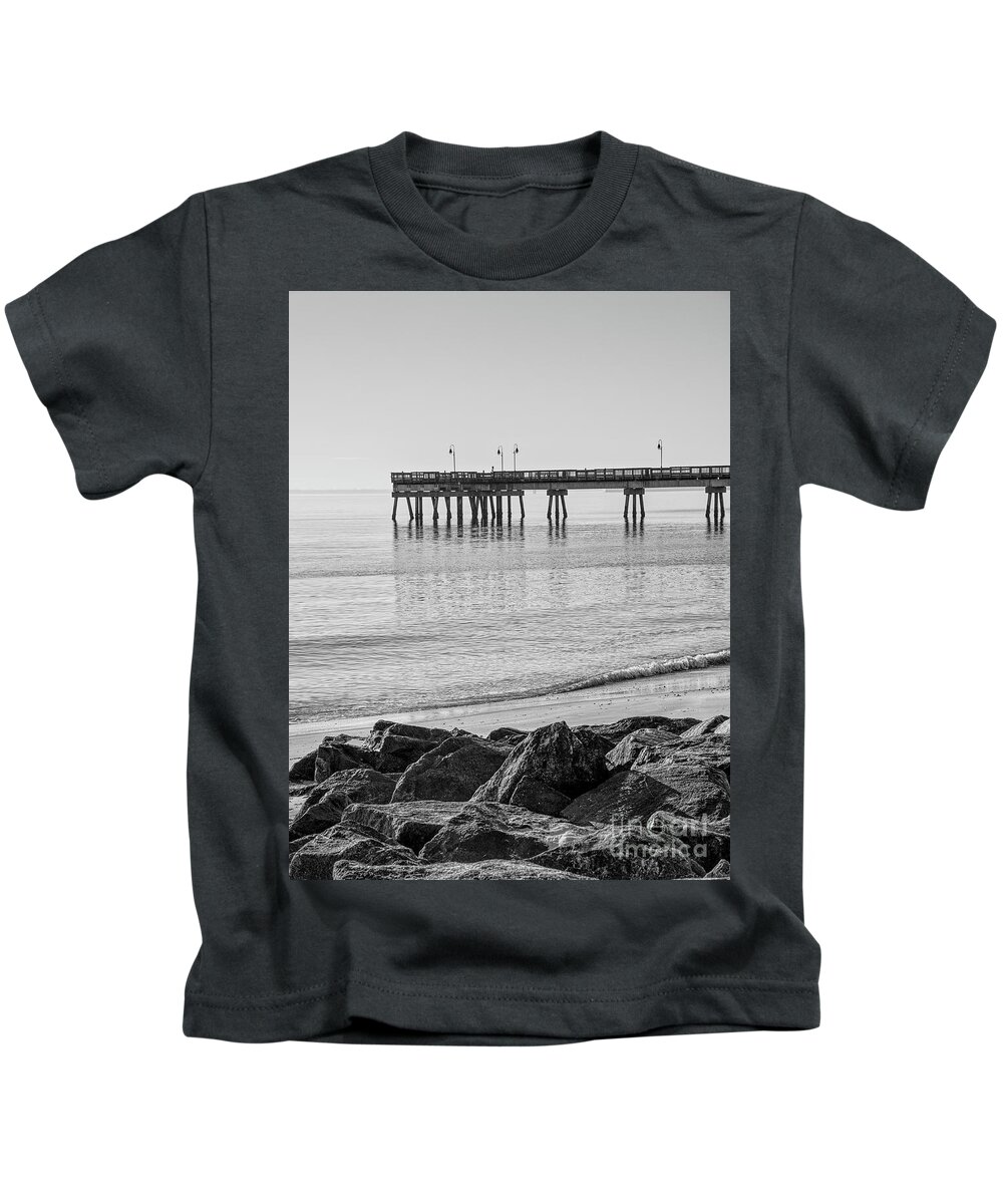 Wilson Fishing Pier - bw Kids T-Shirt by Robert Anastasi - Fine