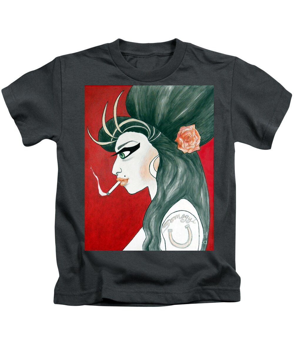 Amy Winehouse Kids T-Shirt featuring the painting Winehouse by Jayne Somogy