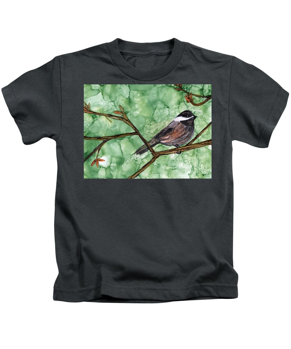 Chickadee Kids T-Shirt featuring the painting Winter Chickadee by Julie Greene-Graham
