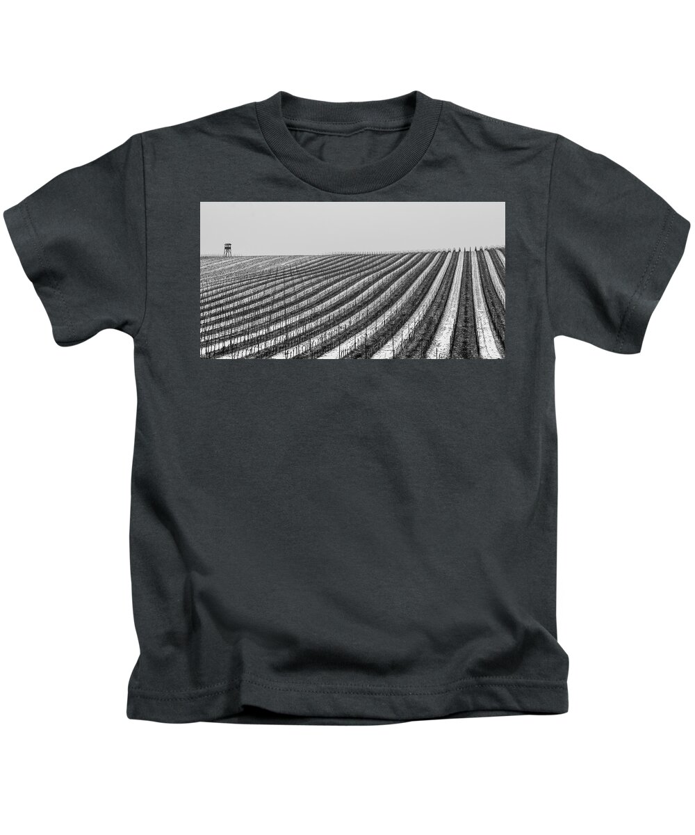 Winter Kids T-Shirt featuring the photograph Winter in the Vineyard by Martin Vorel Minimalist Photography