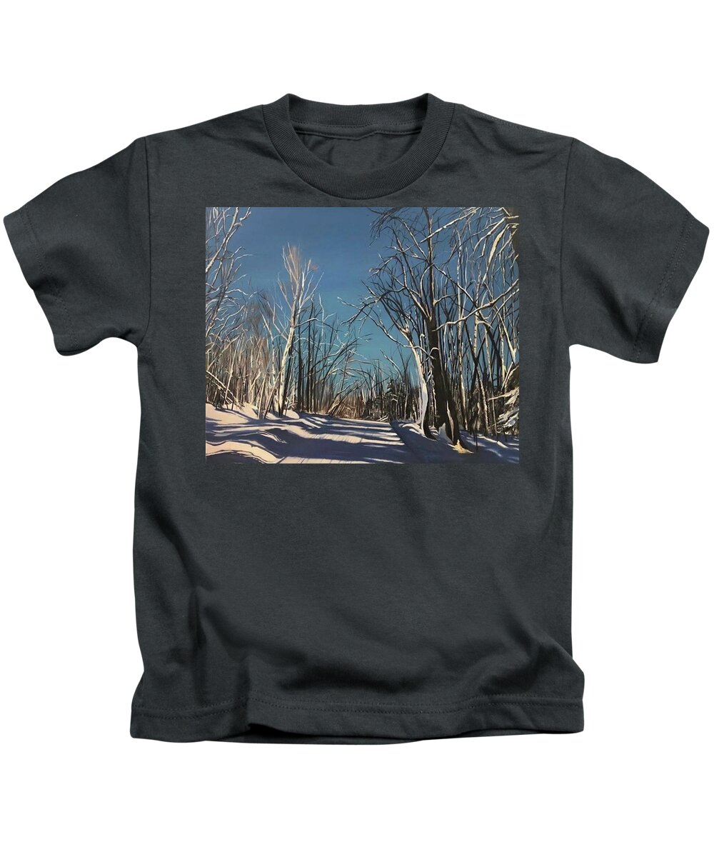 Landscape Kids T-Shirt featuring the painting Winter Walk by Stella Marin