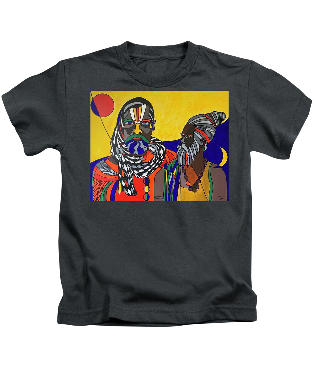 Cubism Kids T-Shirt featuring the painting Wise Men by Raji Musinipally