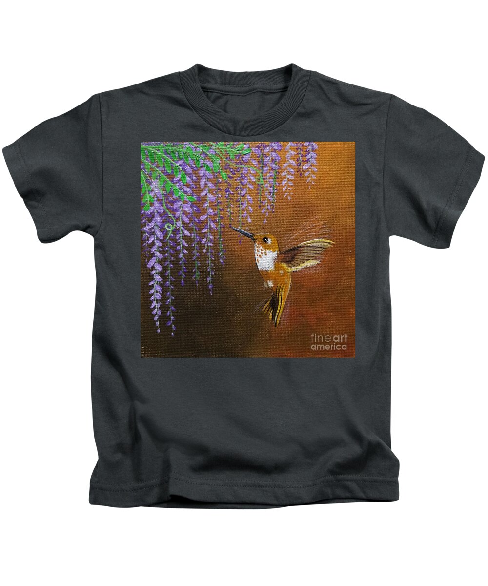 Humming Birds Kids T-Shirt featuring the painting Wisteria Humming by Jimmy Chuck Smith