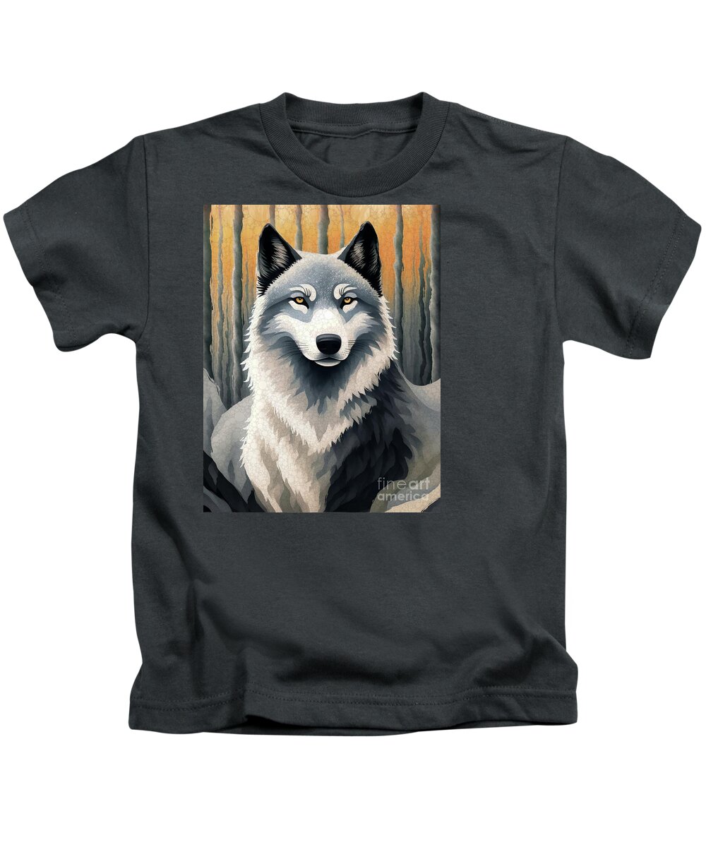 Abstract Kids T-Shirt featuring the digital art Wolf In The Forest - 5 by Philip Preston