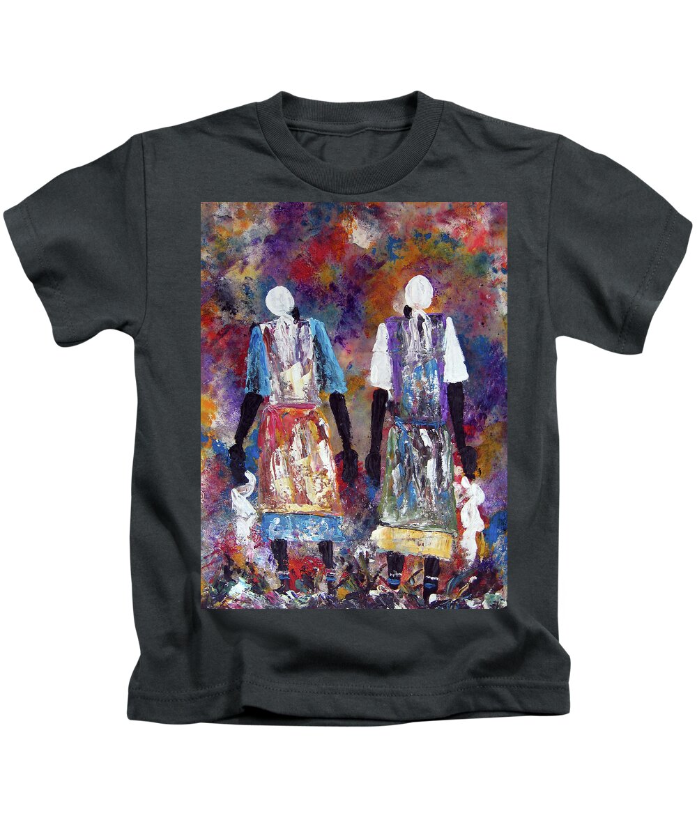  Kids T-Shirt featuring the painting Woman Of Peace by Peter Sibeko