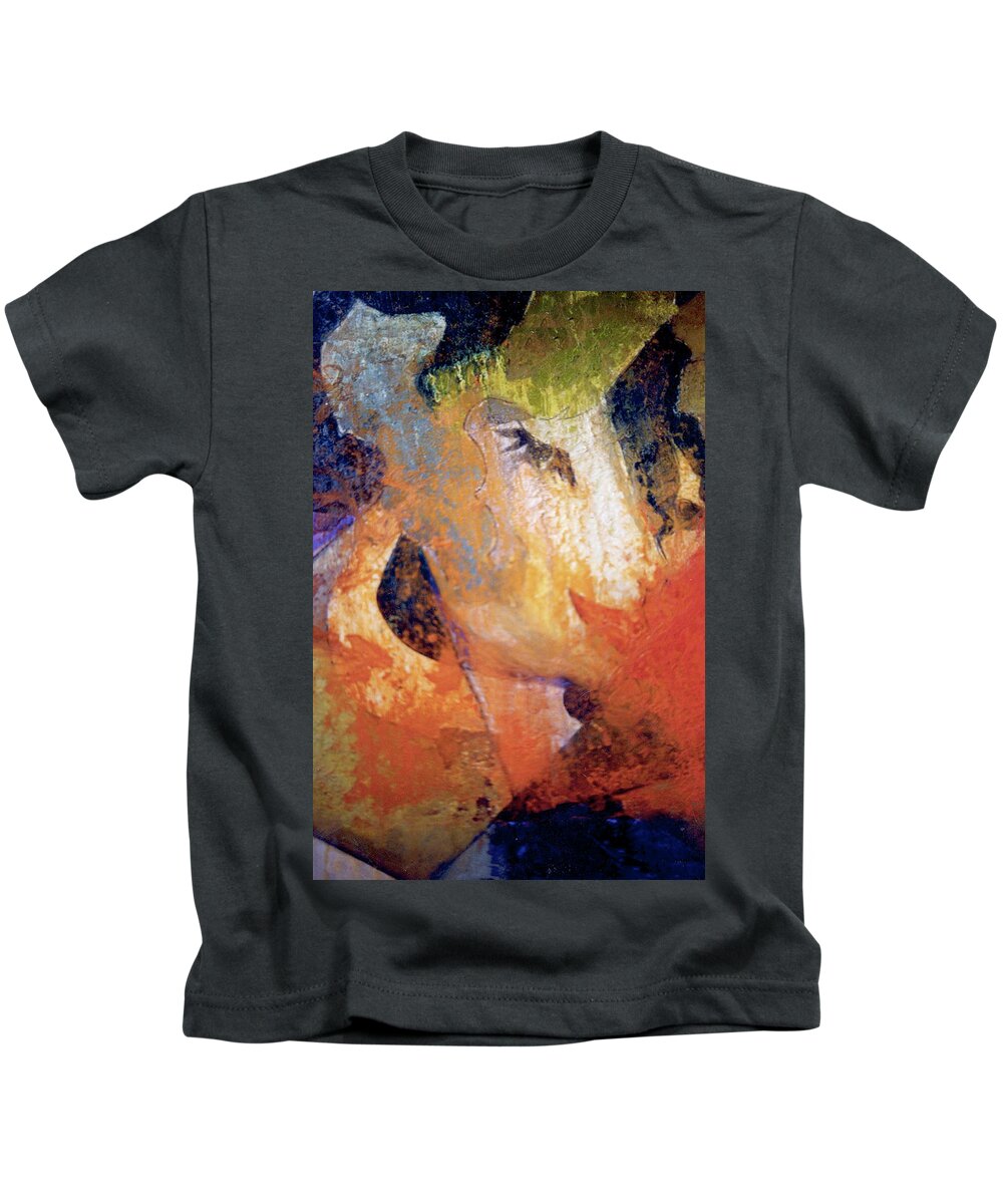 Oil Painting Kids T-Shirt featuring the painting Women with Red Lips and a Rose by Todd Krasovetz