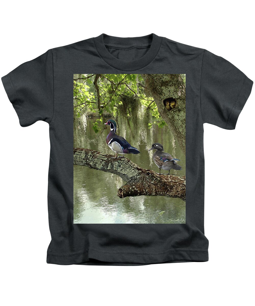 Ducks Kids T-Shirt featuring the digital art Wood Ducks of Florida by M Spadecaller