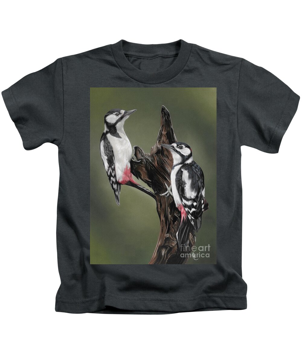 Woodpecker Kids T-Shirt featuring the painting Woodpeckers by Karie-ann Cooper