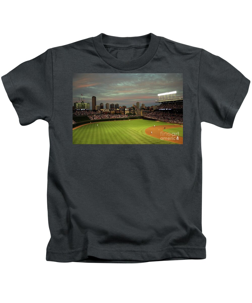 Baseball Kids T-Shirt featuring the photograph Wrigley Field at Dusk by John Gaffen