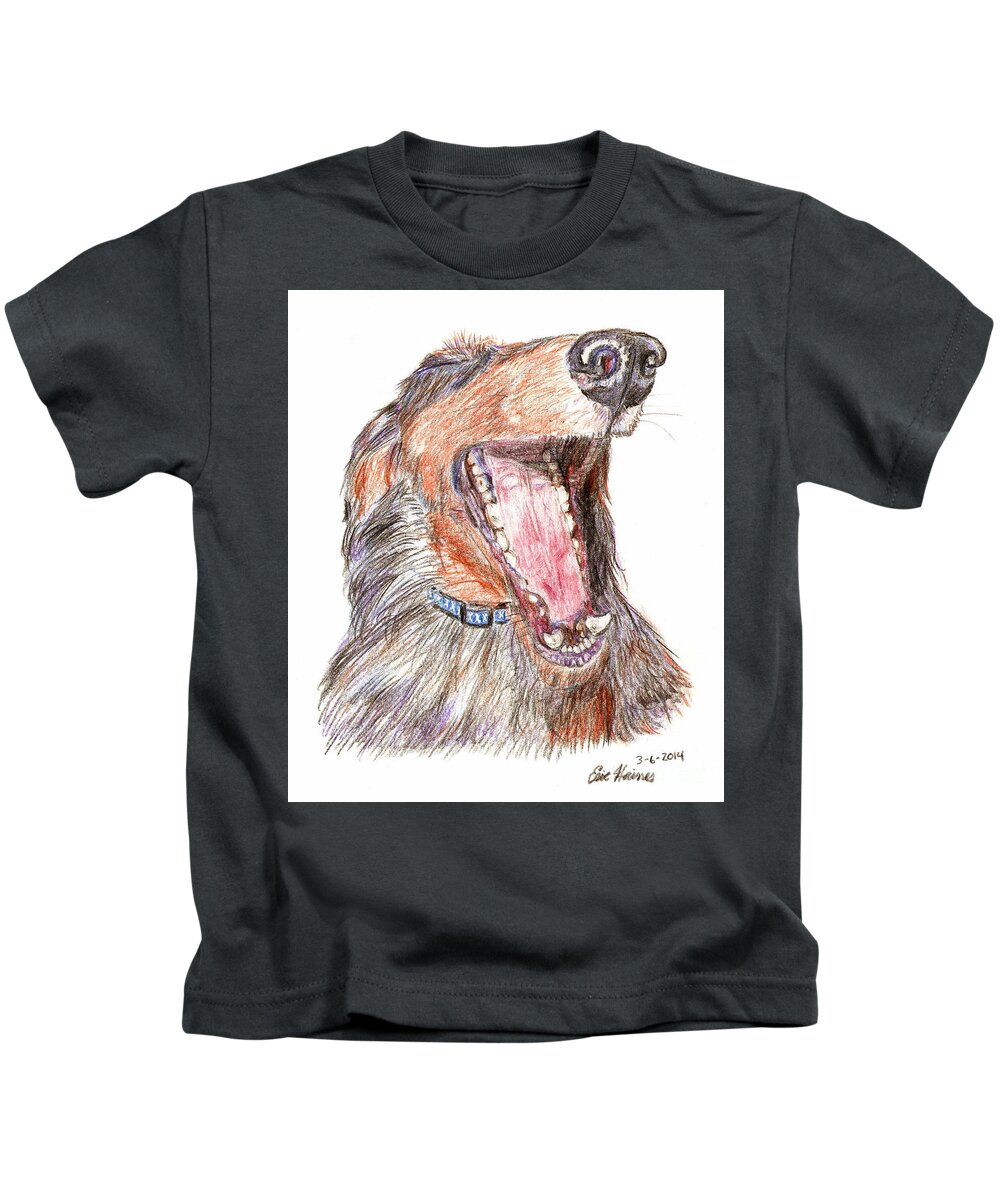 Yawning Kids T-Shirt featuring the drawing Yawning Wiener Dog by Eric Haines