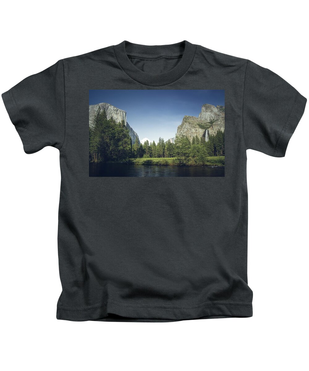 America Kids T-Shirt featuring the photograph Yosemite el capitan and bridal veil falls by Jean-Luc Farges
