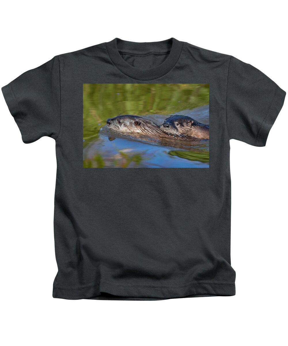 Color Image Kids T-Shirt featuring the photograph River Otters by Mark Miller