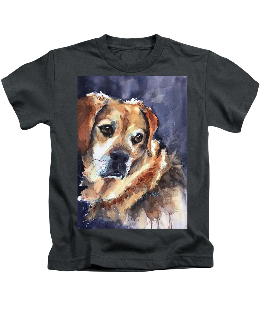 Dog Kids T-Shirt featuring the painting Zeke by Judith Levins