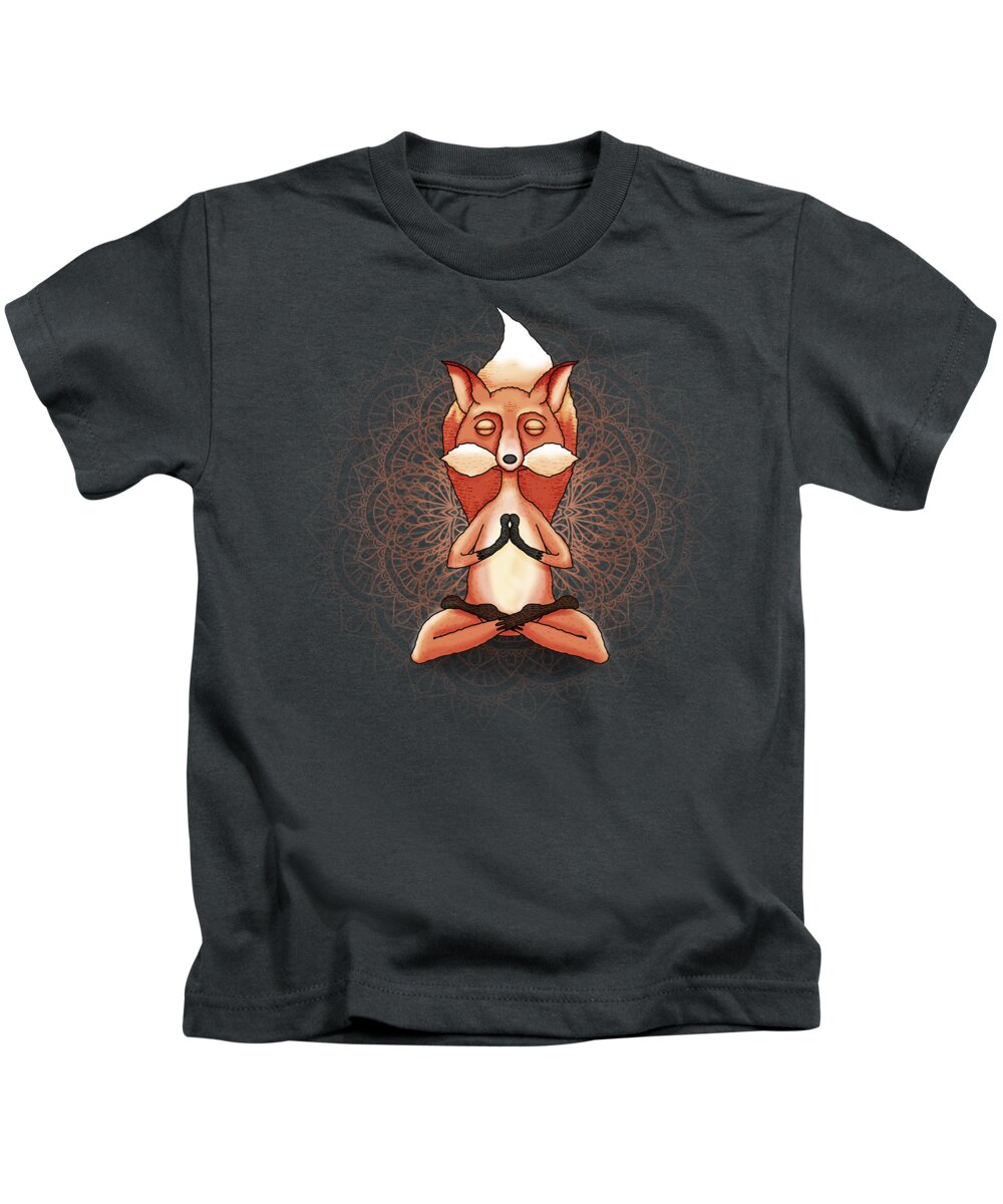 Zen Kids T-Shirt featuring the digital art Zen Fox Meditating by Laura Ostrowski