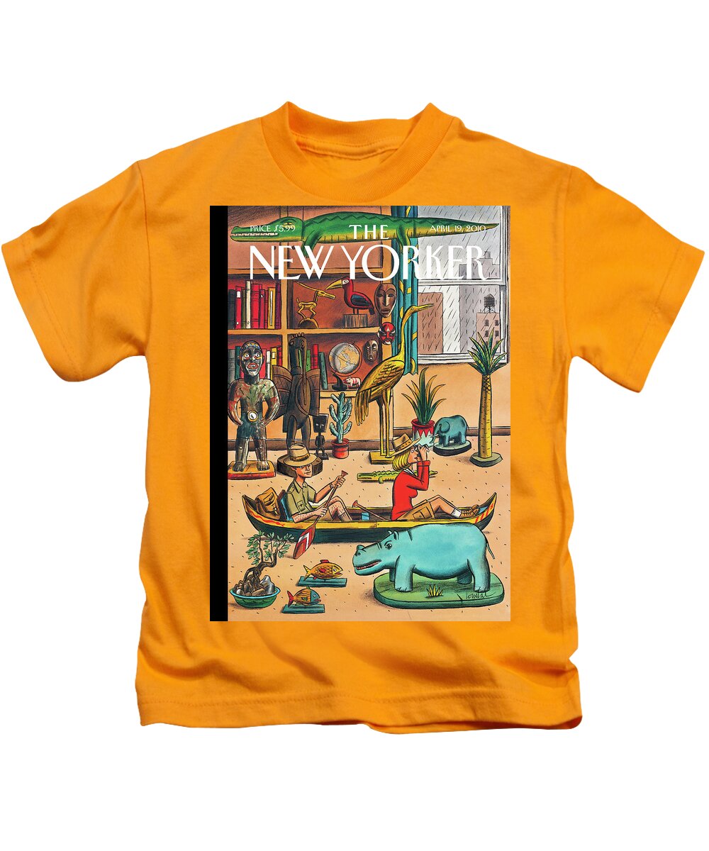 Rhino Kids T-Shirt featuring the painting Voyage Autour de Notre Chambre by Jacques de Loustal