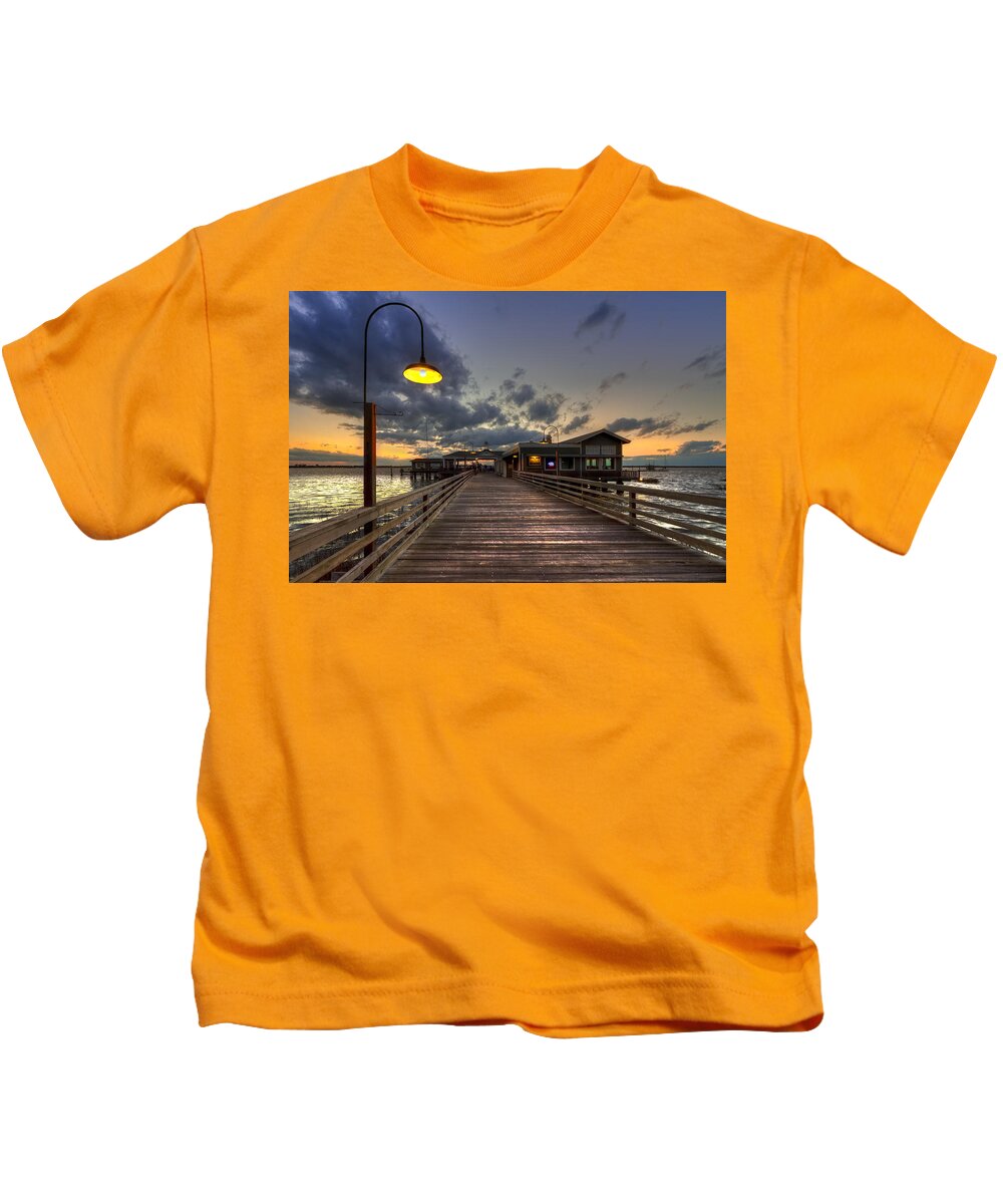 Boats Kids T-Shirt featuring the photograph Dock lights at Jekyll Island by Debra and Dave Vanderlaan