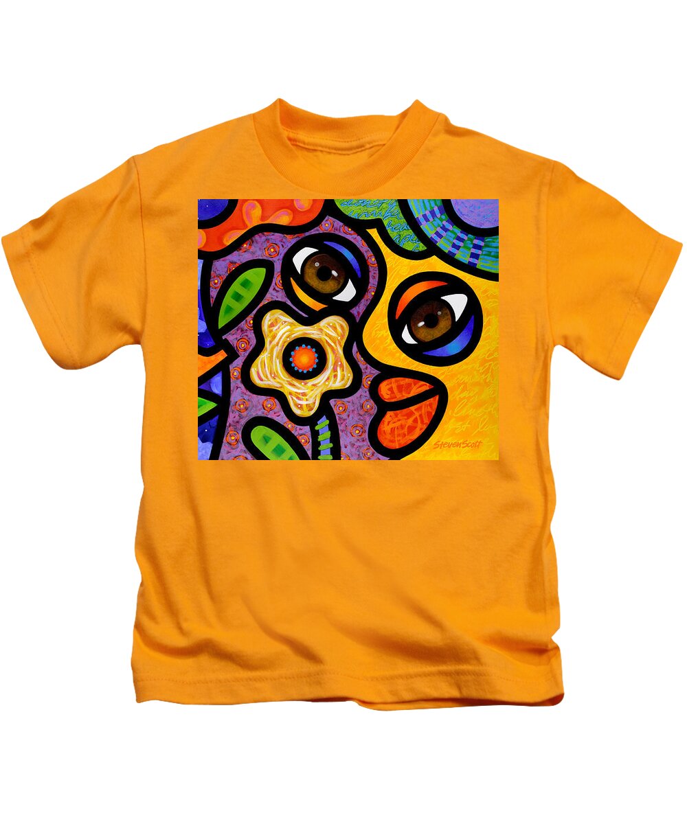 Abstract Kids T-Shirt featuring the painting Garden Party by Steven Scott