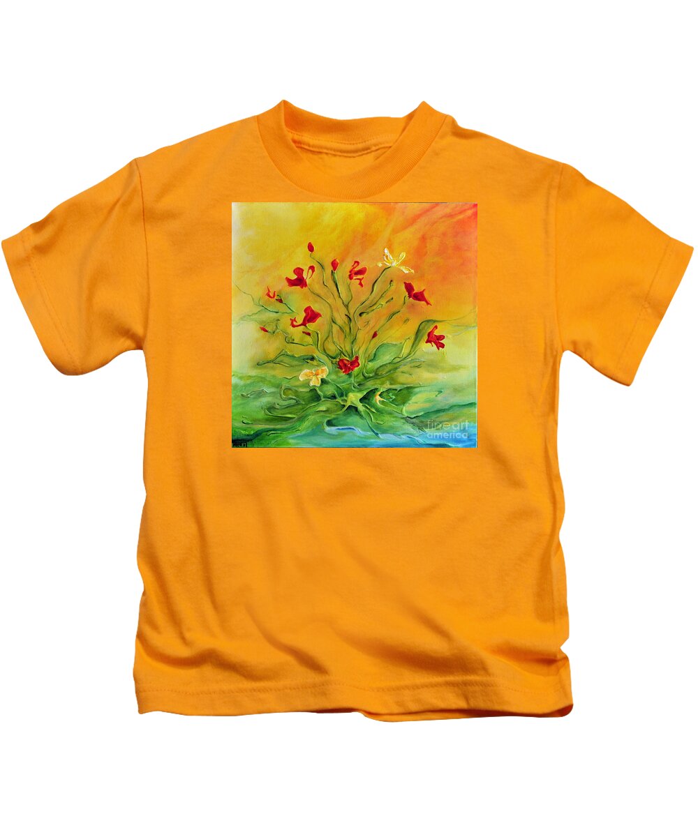 Flowers Kids T-Shirt featuring the painting Gentle by Teresa Wegrzyn