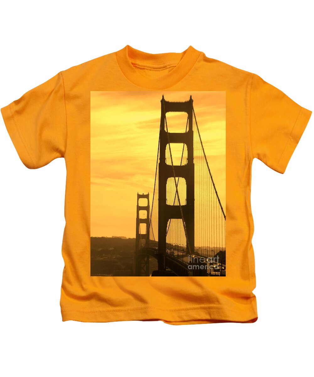 Golden Kids T-Shirt featuring the photograph Golden Gate Bridge by Clare Bevan