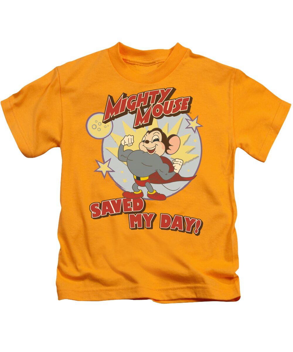 Mighty Mouse Kids T-Shirt featuring the digital art Mighty Mouse - Vintage Day by Brand A