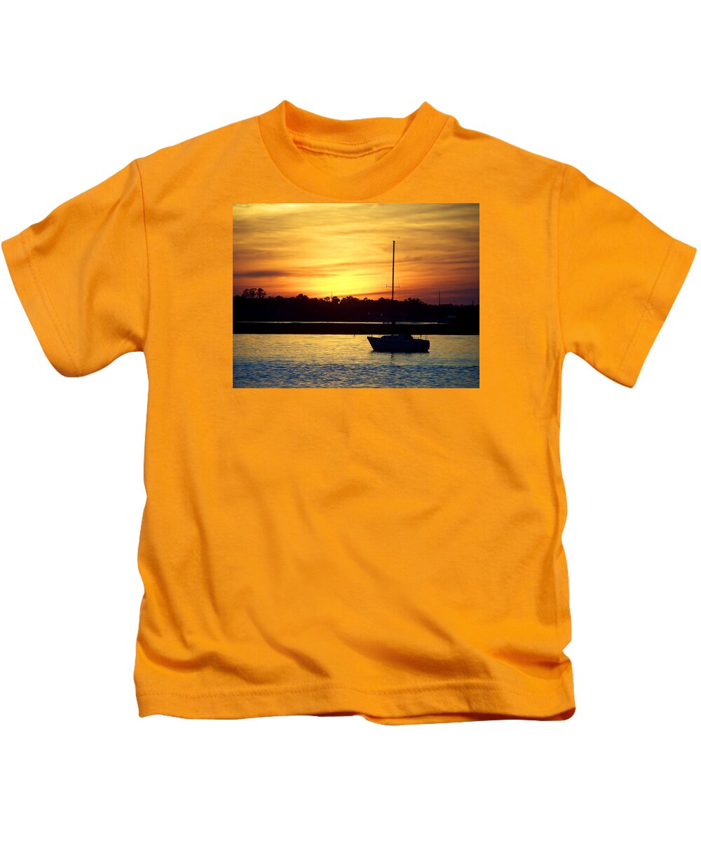Sailboat Kids T-Shirt featuring the photograph Resting In A Mango Sunset by Sandi OReilly