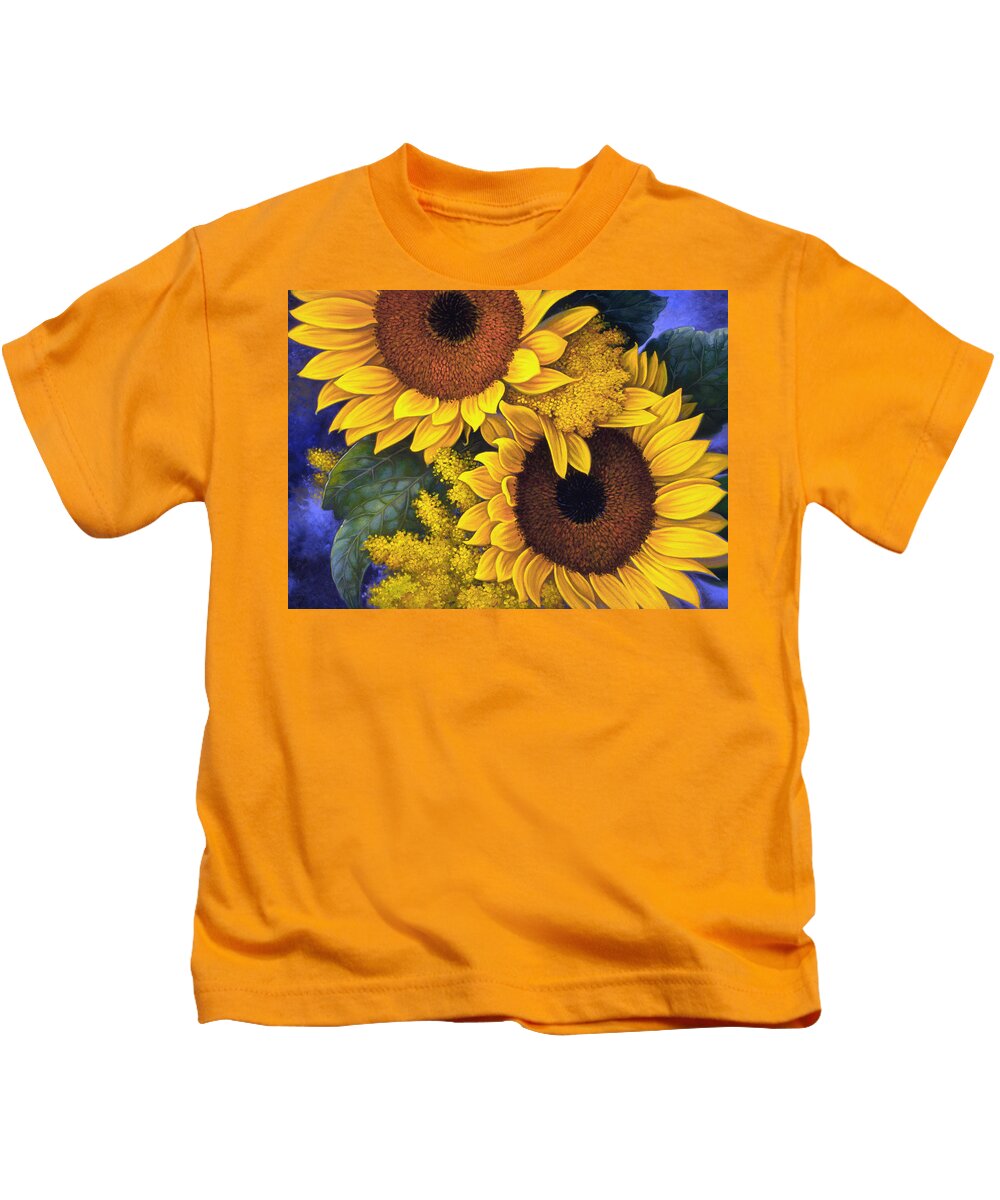 Botanical Kids T-Shirt featuring the painting Sunflowers by Mia Tavonatti