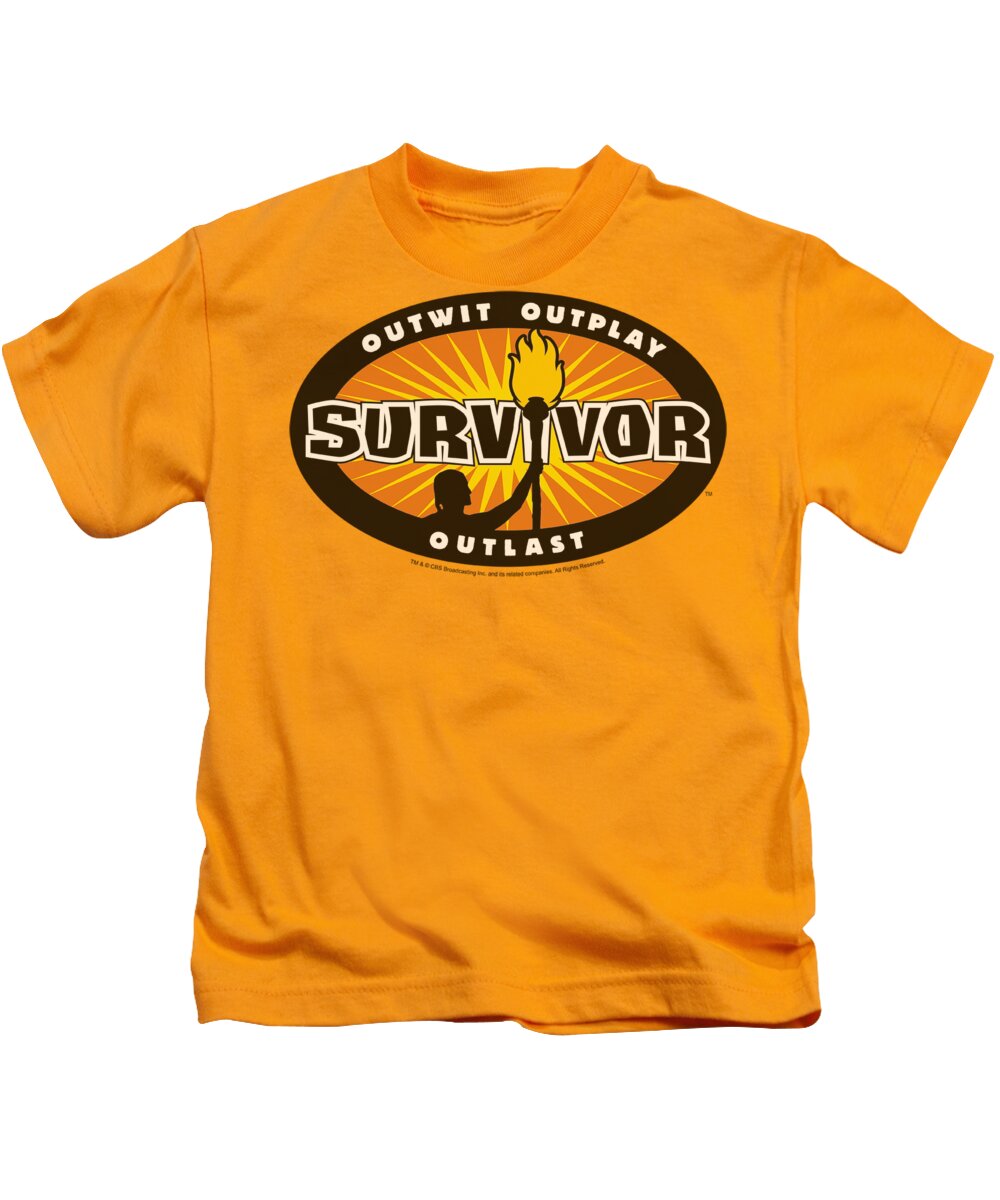 Survivor Kids T-Shirt featuring the digital art Survivor - Gold Burst by Brand A