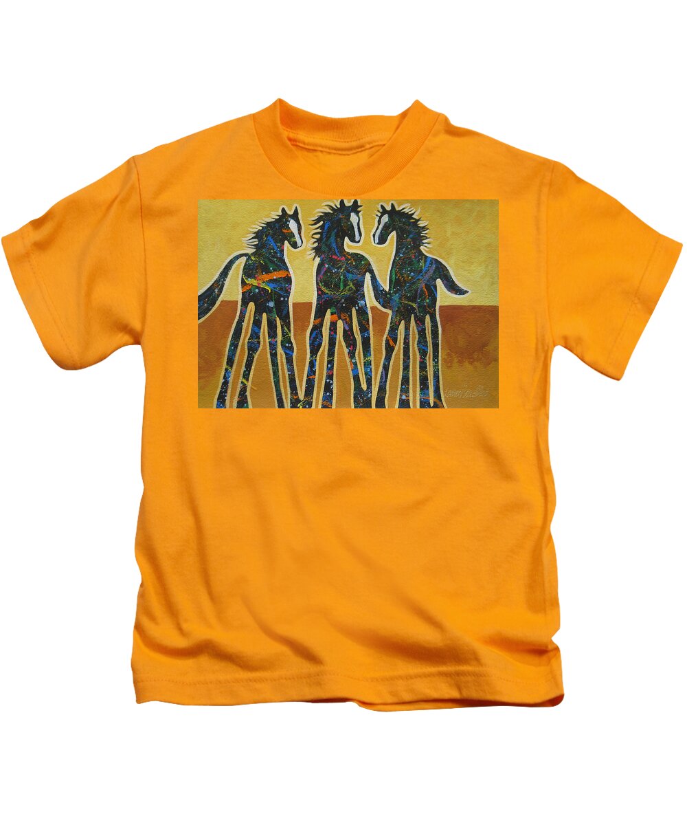 Horses Kids T-Shirt featuring the painting Three Ponies by Lance Headlee